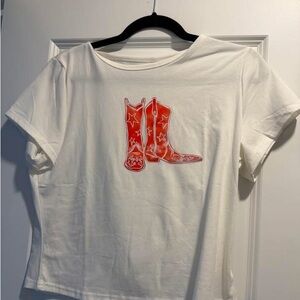 Amazon Women's Short Sleeve Tee - White with Red Boots